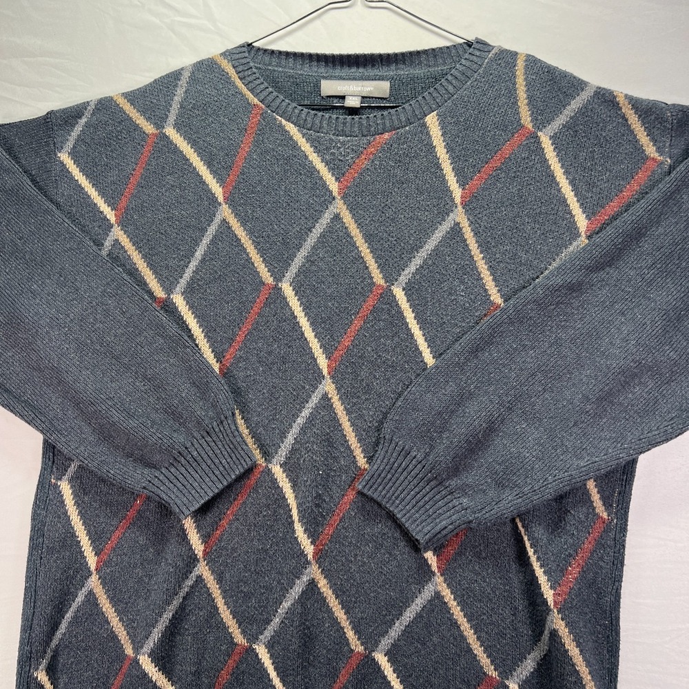 Vintage Grandpa Sweater Mens 2XL Gray Geometric Argyle Croft Barrow Made in USA